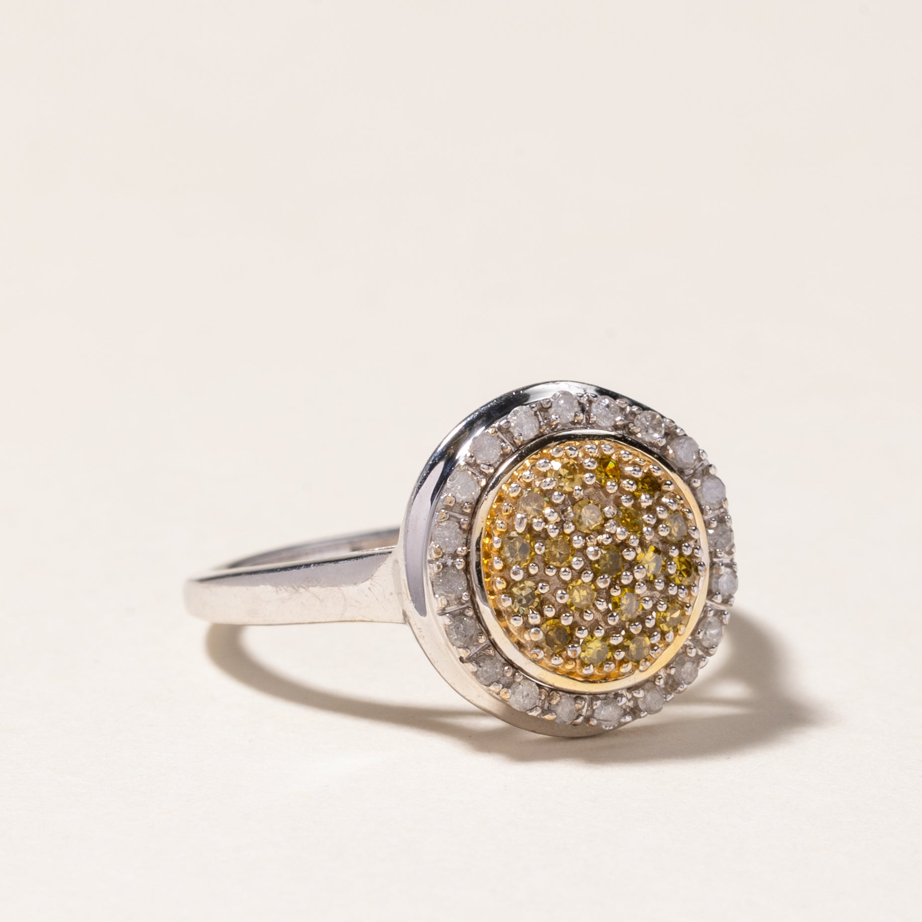 Yellow & White Diamond Cluster Halo Ring | 0.29ctw, 0.20ctw | SZ 6.75