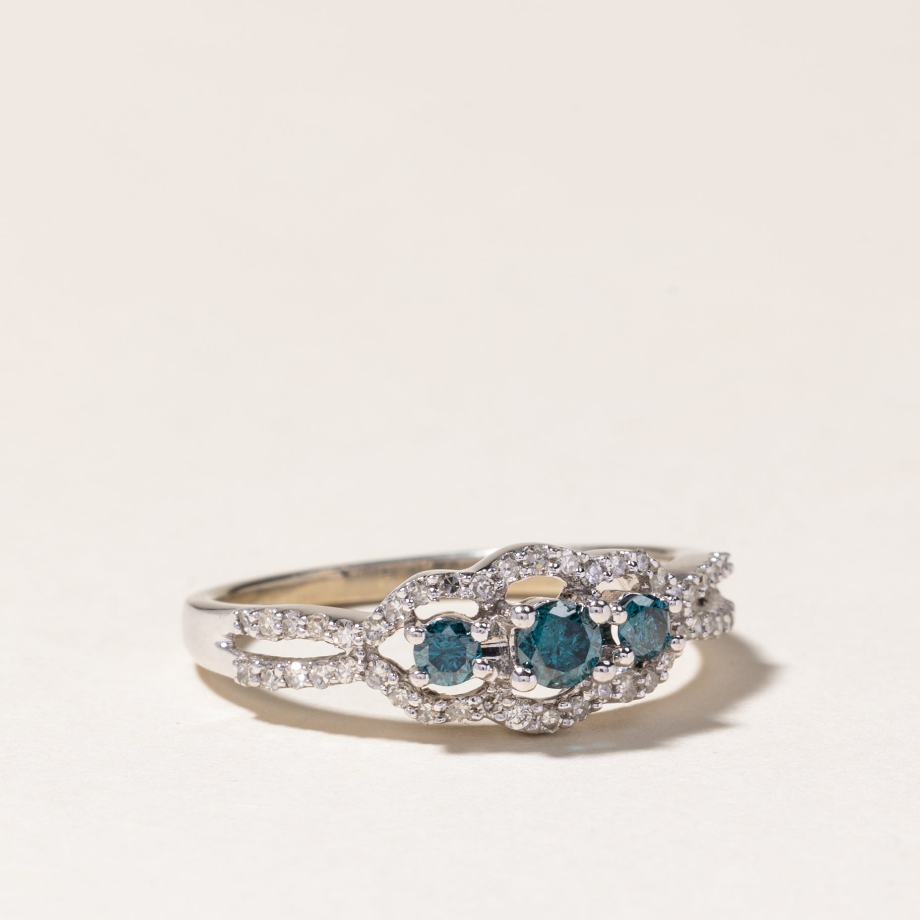 Blue & White Diamond Ring | 0.25ctw, 0.23ctw | SZ 7