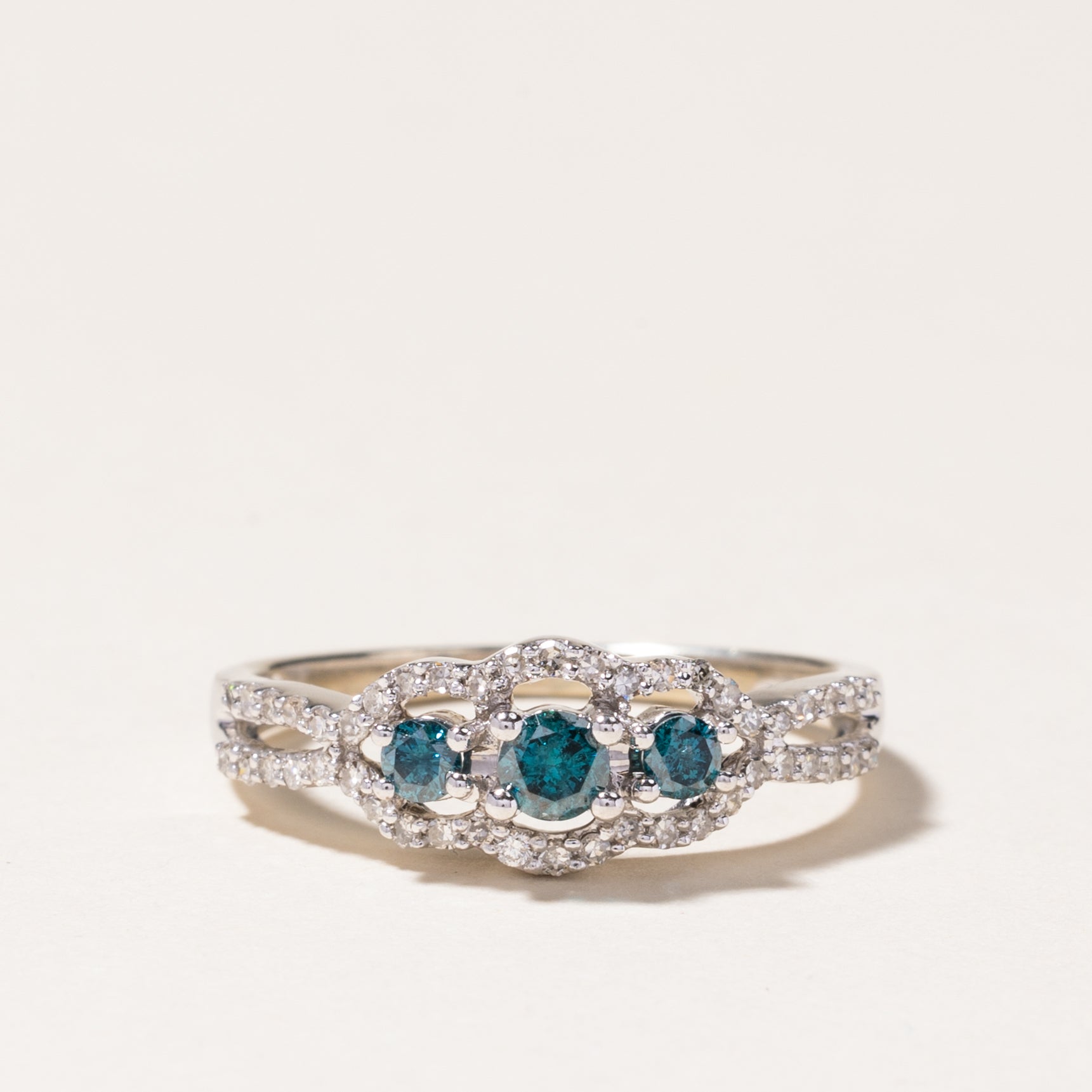 Blue & White Diamond Ring | 0.25ctw, 0.23ctw | SZ 7