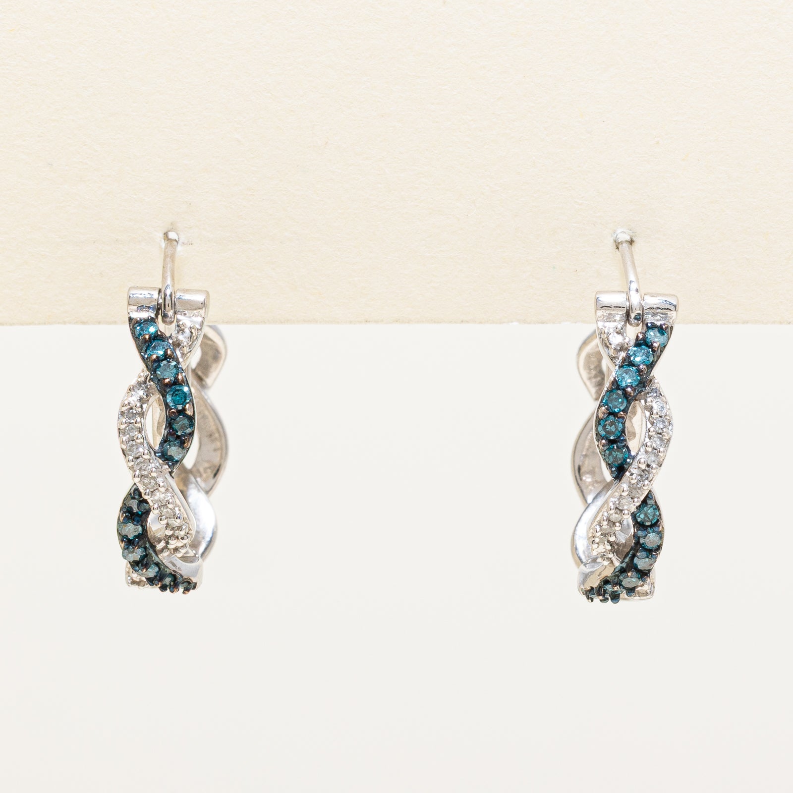 Blue & White Diamond Hoop Earrings | 0.24ctw, 0.12ctw