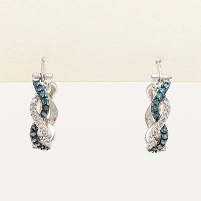Blue & White Diamond Hoop Earrings | 0.24ctw, 0.12ctw