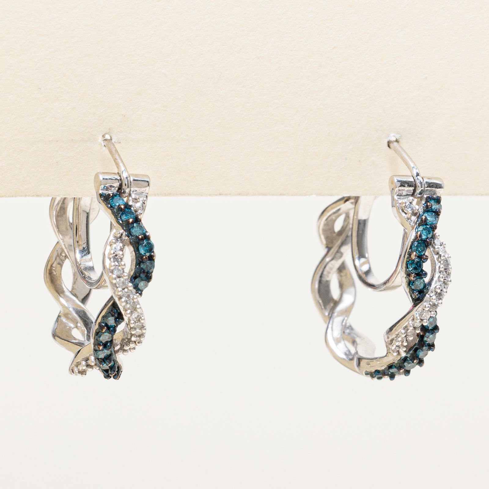 Blue & White Diamond Hoop Earrings | 0.24ctw, 0.12ctw