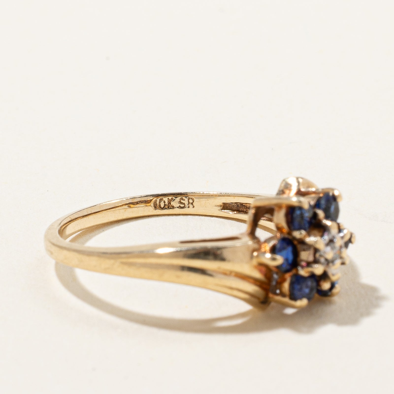 Synthetic Sapphire & Diamond Flower Ring | 0.38ctw, 0.02ctw | SZ 5.75 |