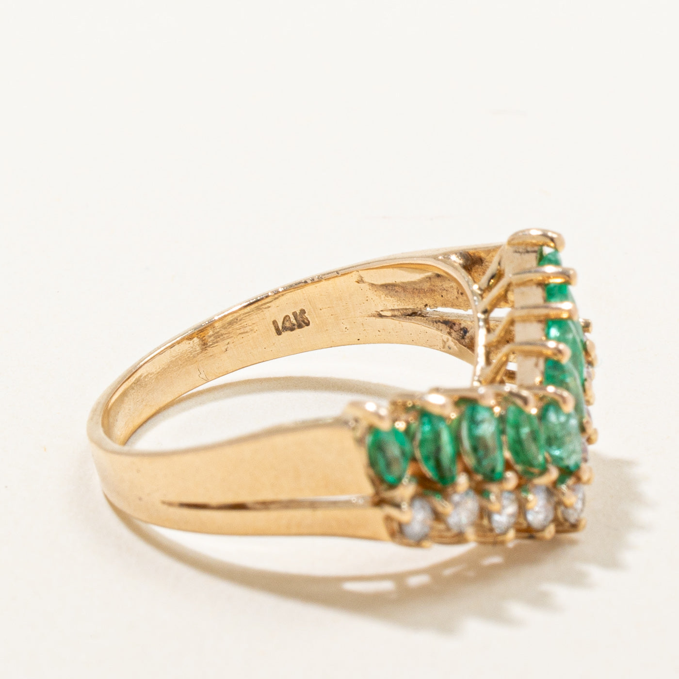 Emerald & Diamond Chevron Ring | 0.32ctw, 0.20ctw | SZ 5.5 |