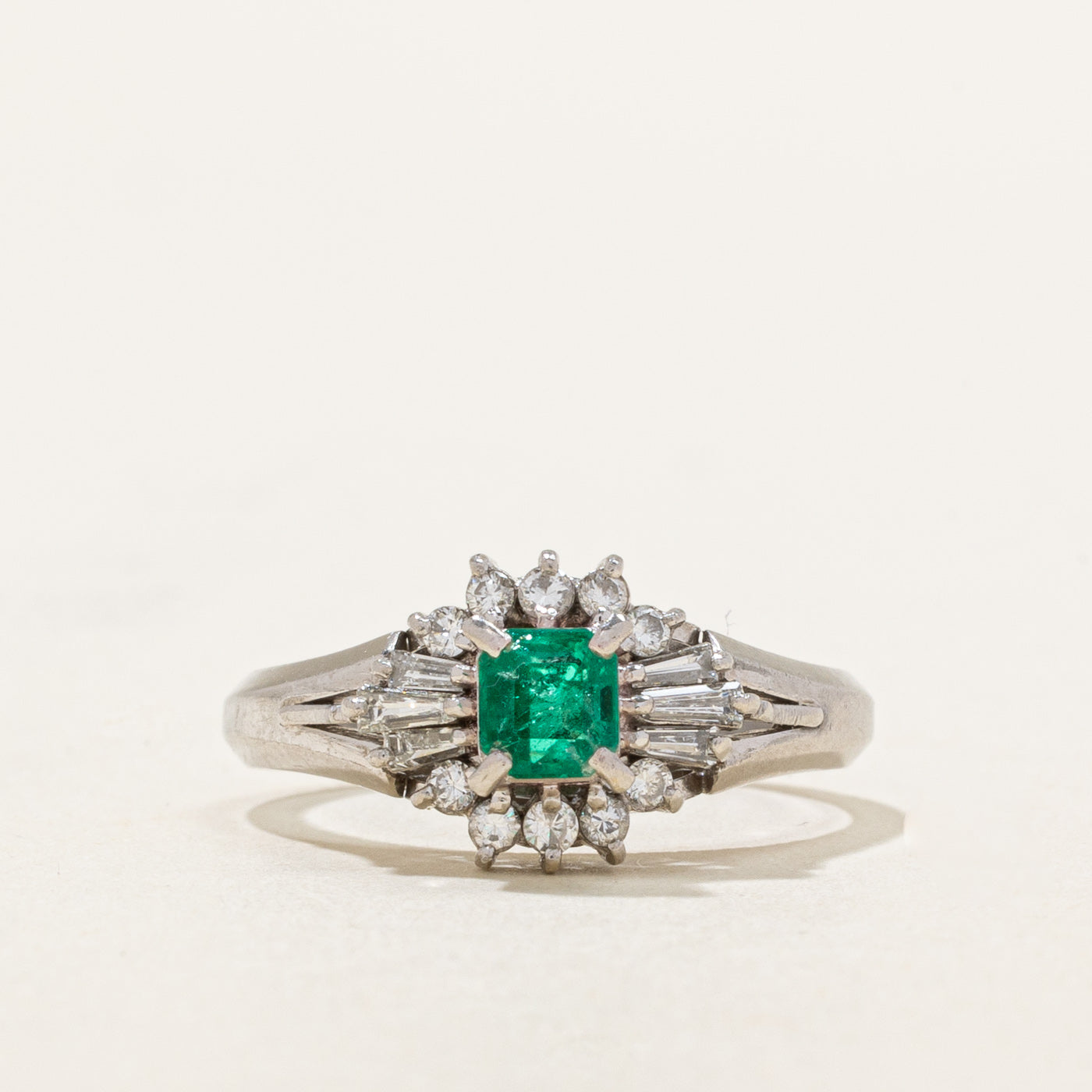 High Set Emerald & Diamond Ring | 0.39ct, 0.31ctw | SZ 6.25 |