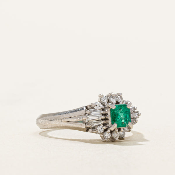 High Set Emerald & Diamond Ring | 0.39ct, 0.31ctw | SZ 6.25 |