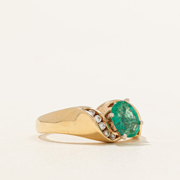 High Set Emerald & Diamond Ring | 0.74ct, 0.10ctw | SZ 6 |