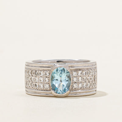 Blue Topaz & Diamond Cocktail Band | 0.84ct, 0.65ctw | SZ 7.5 |