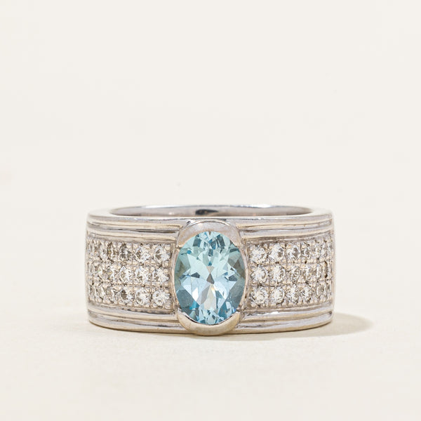 Blue Topaz & Diamond Cocktail Band | 0.84ct, 0.65ctw | SZ 7.5 |