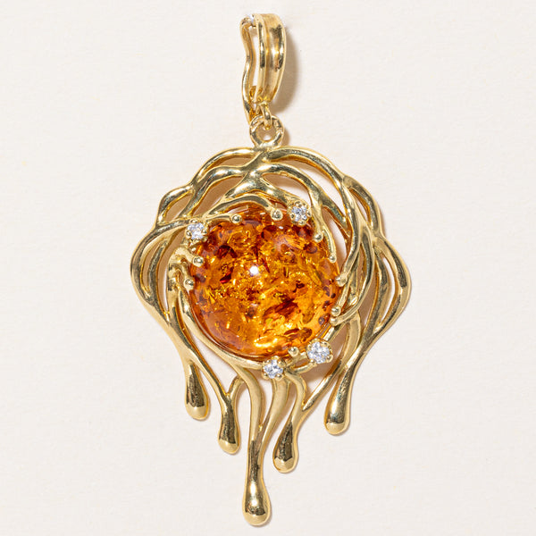 Amber & Diamond Pendant | 3.50ct, 0.06ctw |