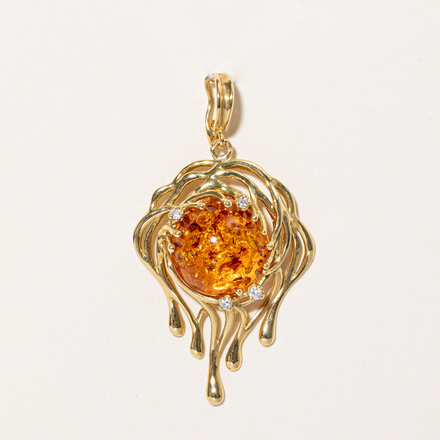 Amber & Diamond Pendant | 3.50ct, 0.06ctw |