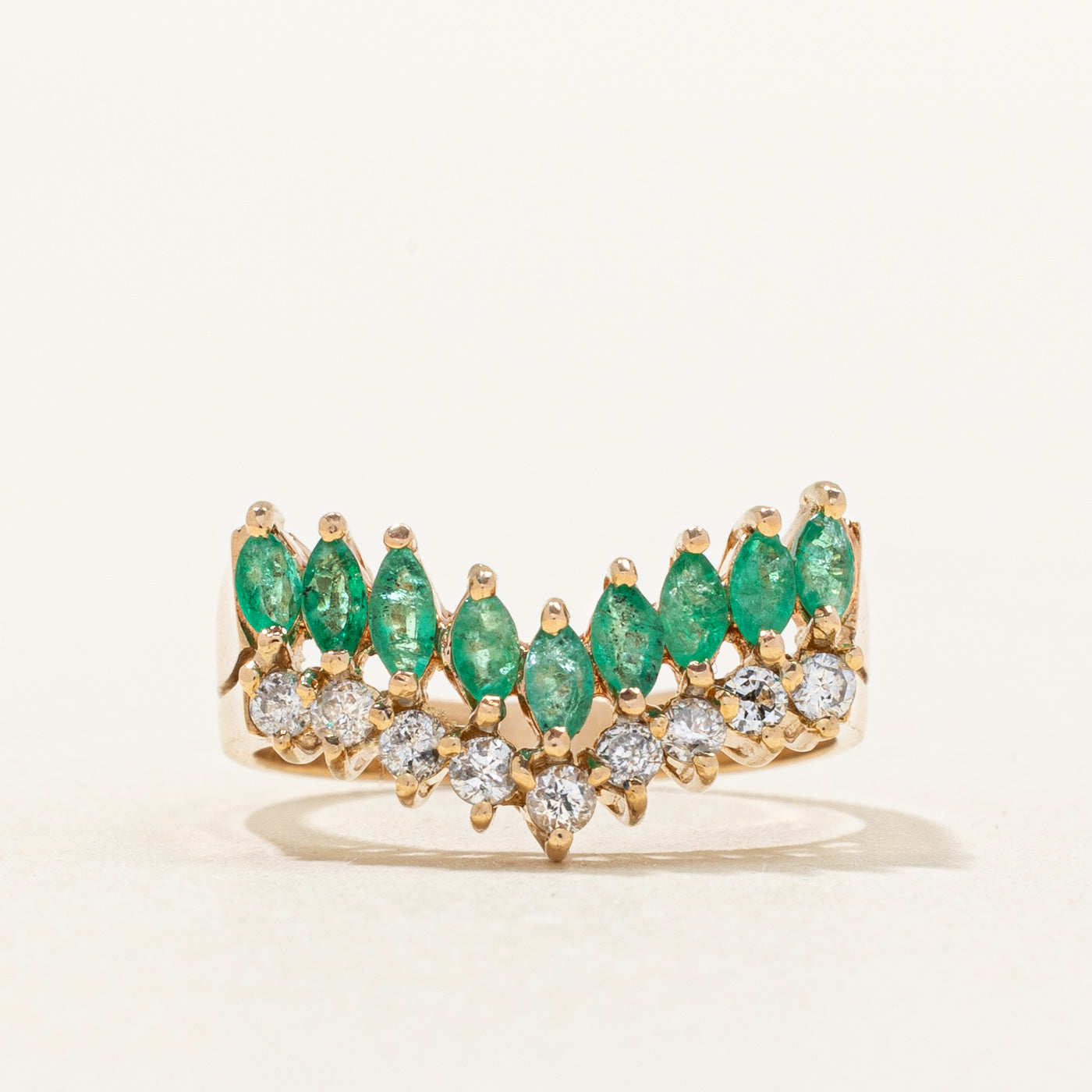 Emerald & Diamond Chevron Ring | 0.32ctw, 0.20ctw | SZ 5.5 |