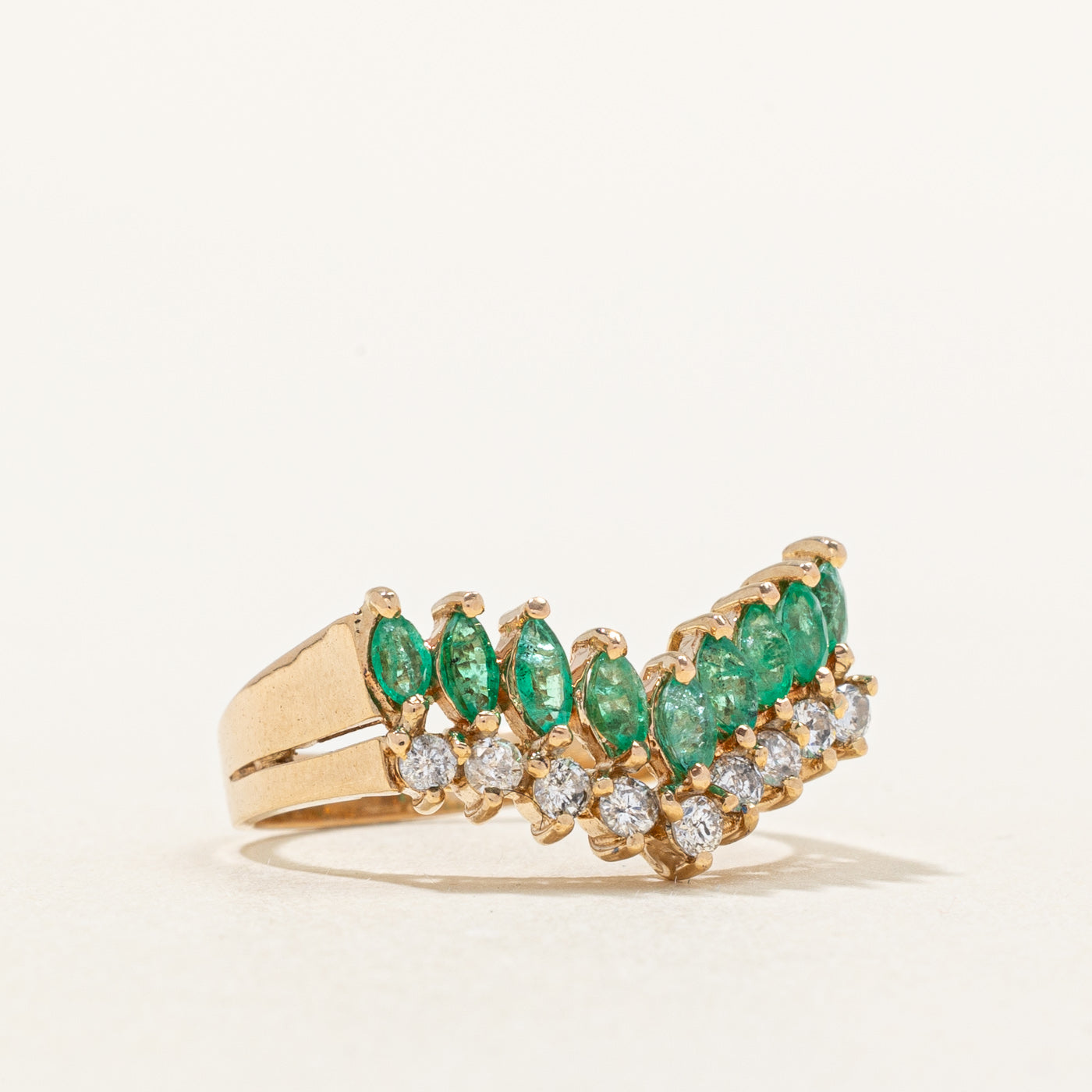 Emerald & Diamond Chevron Ring | 0.32ctw, 0.20ctw | SZ 5.5 |