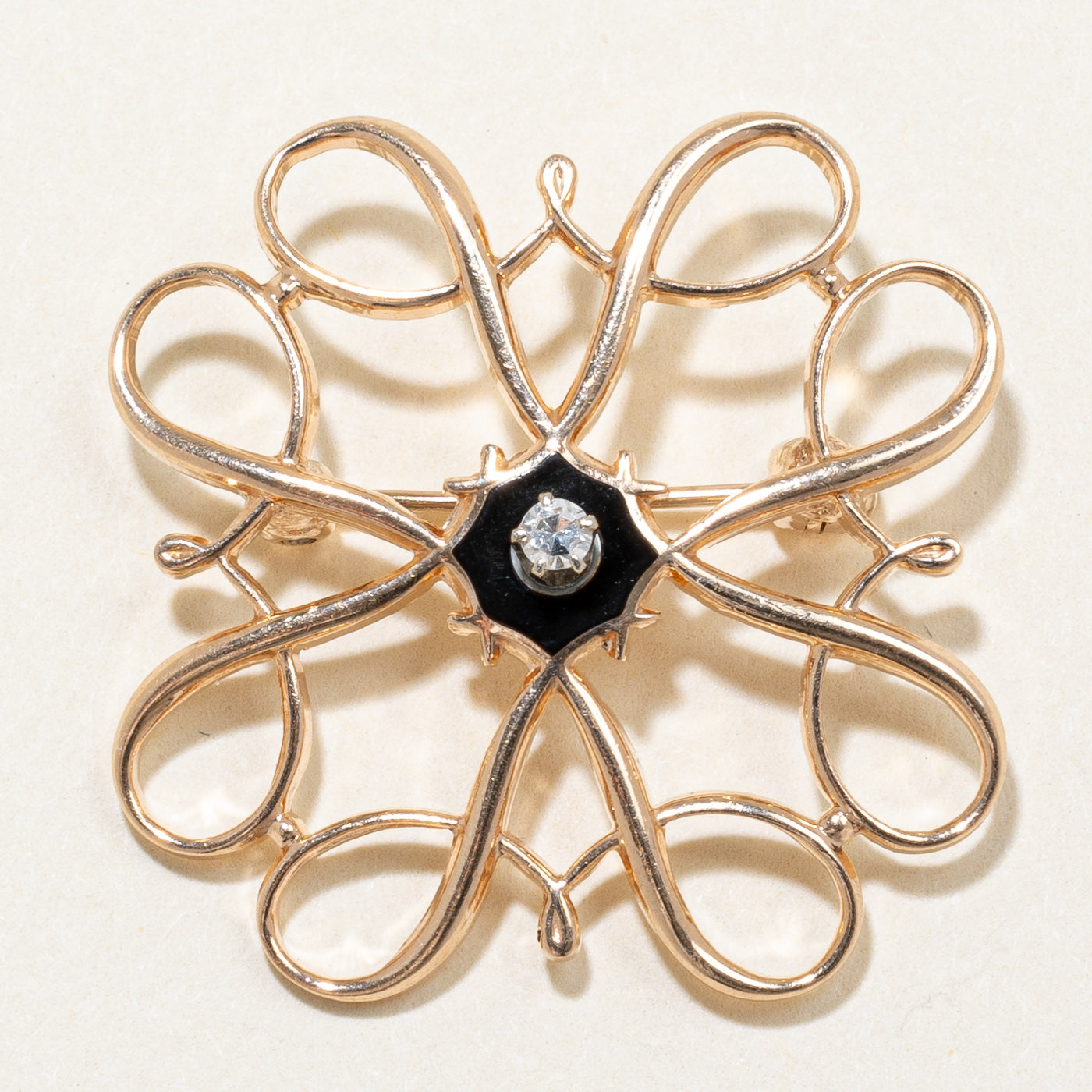 Black Enamel & Diamond Brooch | 0.04ct |