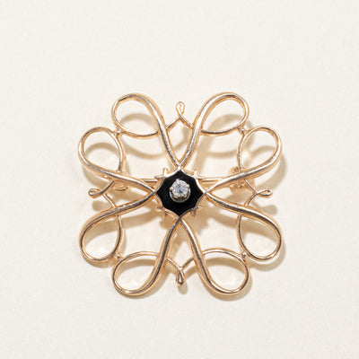 Black Enamel & Diamond Brooch | 0.04ct |
