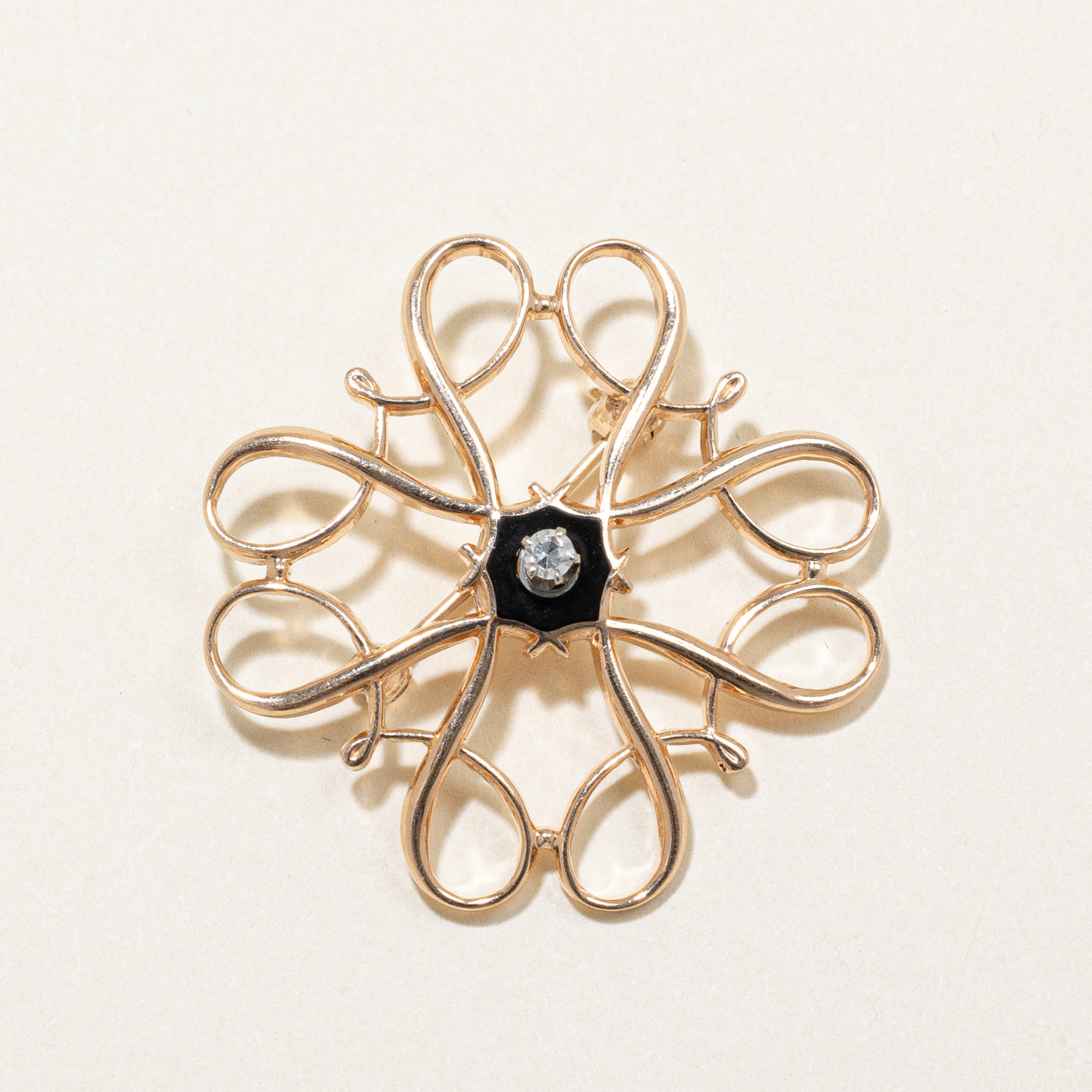 Black Enamel & Diamond Brooch | 0.04ct |