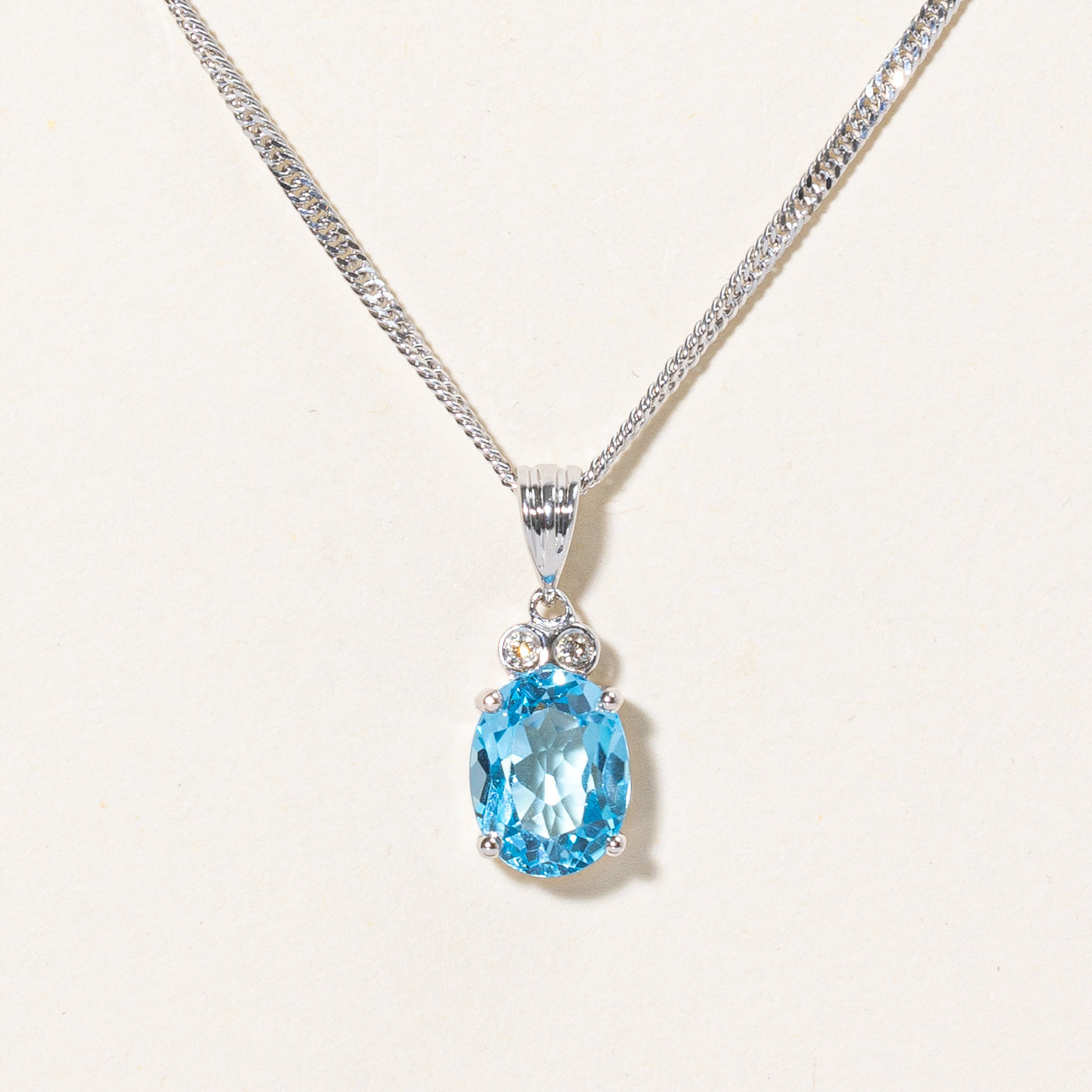 Blue Topaz & Diamond Pendant & Necklace | 2.00ct, 0.01ctw | 16" |