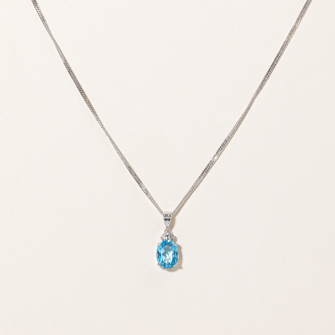 Blue Topaz & Diamond Pendant & Necklace | 2.00ct, 0.01ctw | 16" |