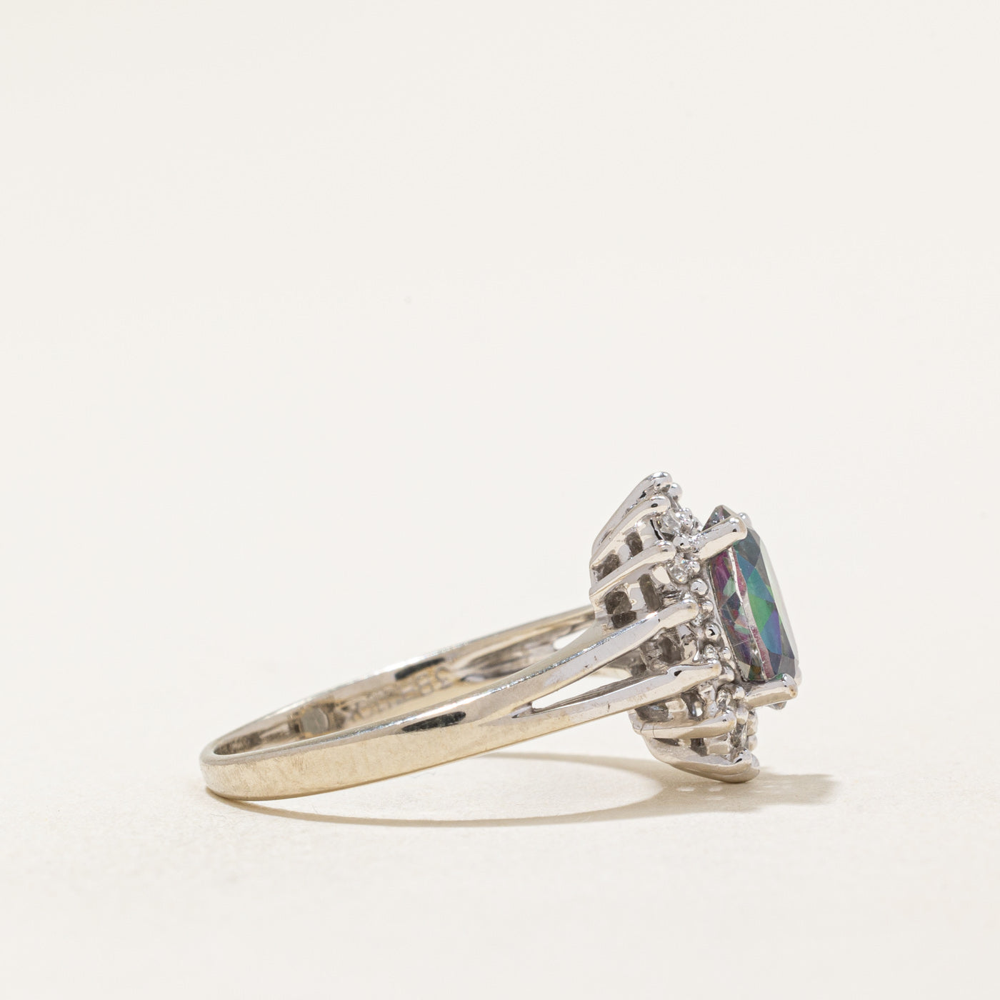 Mystic Topaz & Diamond Halo Ring | 1.25ct, 0.12ctw | SZ 5 |