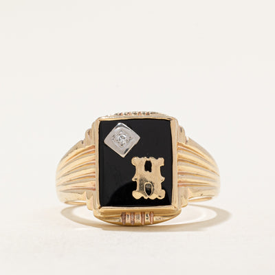 Onyx & Diamond 'H' Signet Ring | 3.20ct, 0.01ct | SZ 9.5 |