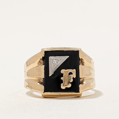Onyx & Diamond 'F' Signet Ring | 4.00ct, 0.01ct | SZ 7.75 |