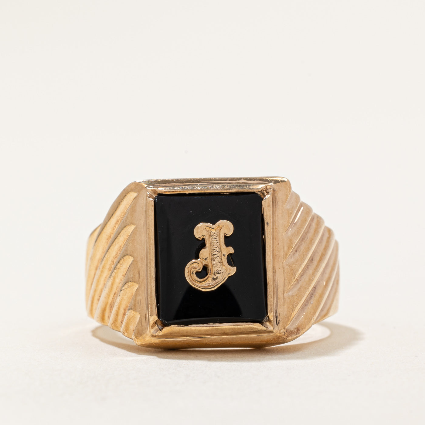 Onyx 'J' Signet Ring | 3.90ct | SZ 11 |