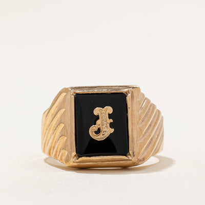 Onyx 'J' Signet Ring | 3.90ct | SZ 11 |