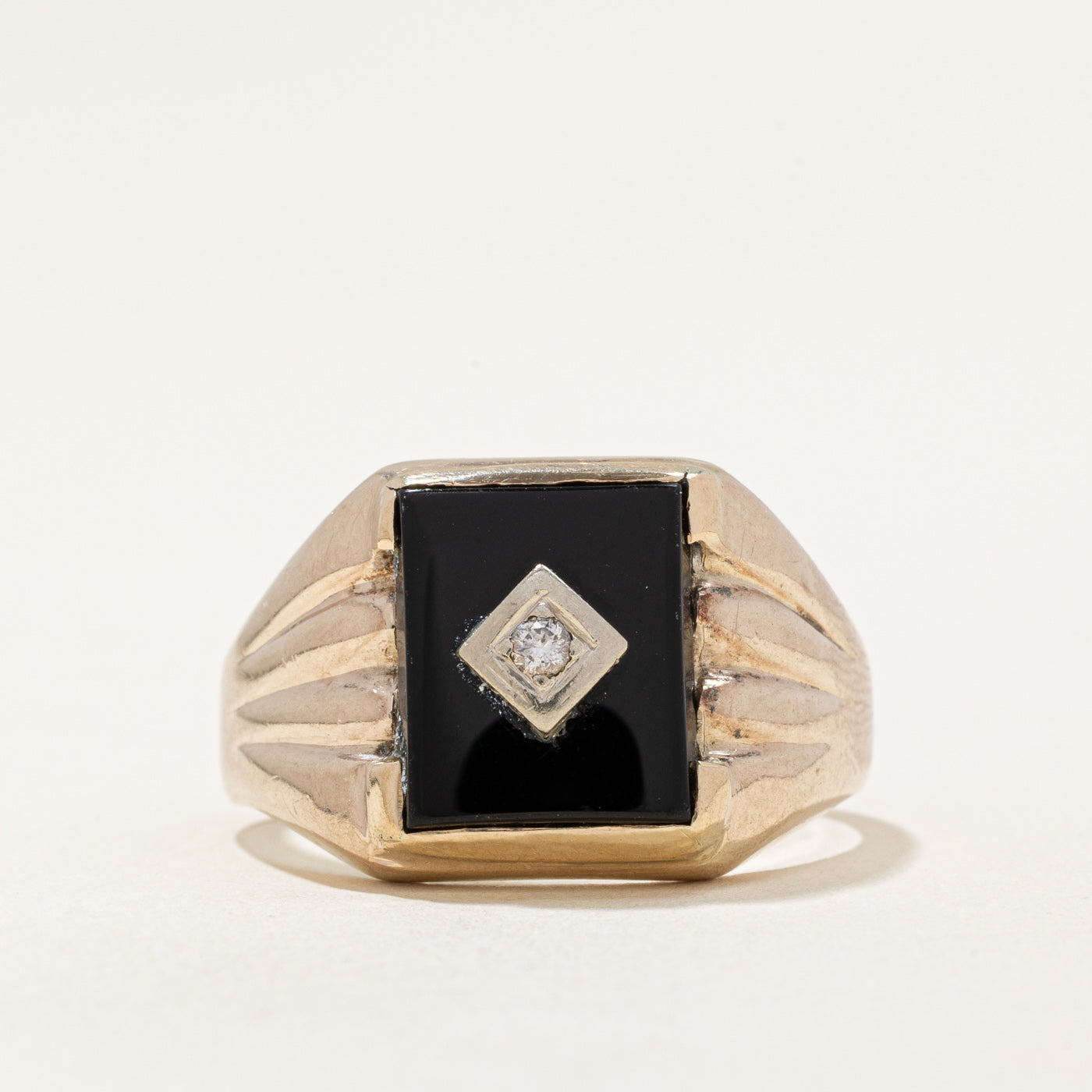 Onyx & Diamond Signet Ring | 3.60ct, 0.04ct | SZ 10.75 |