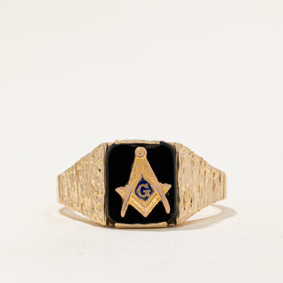 Black Onyx Free Masons Ring | 3.60ct | SZ 14 |