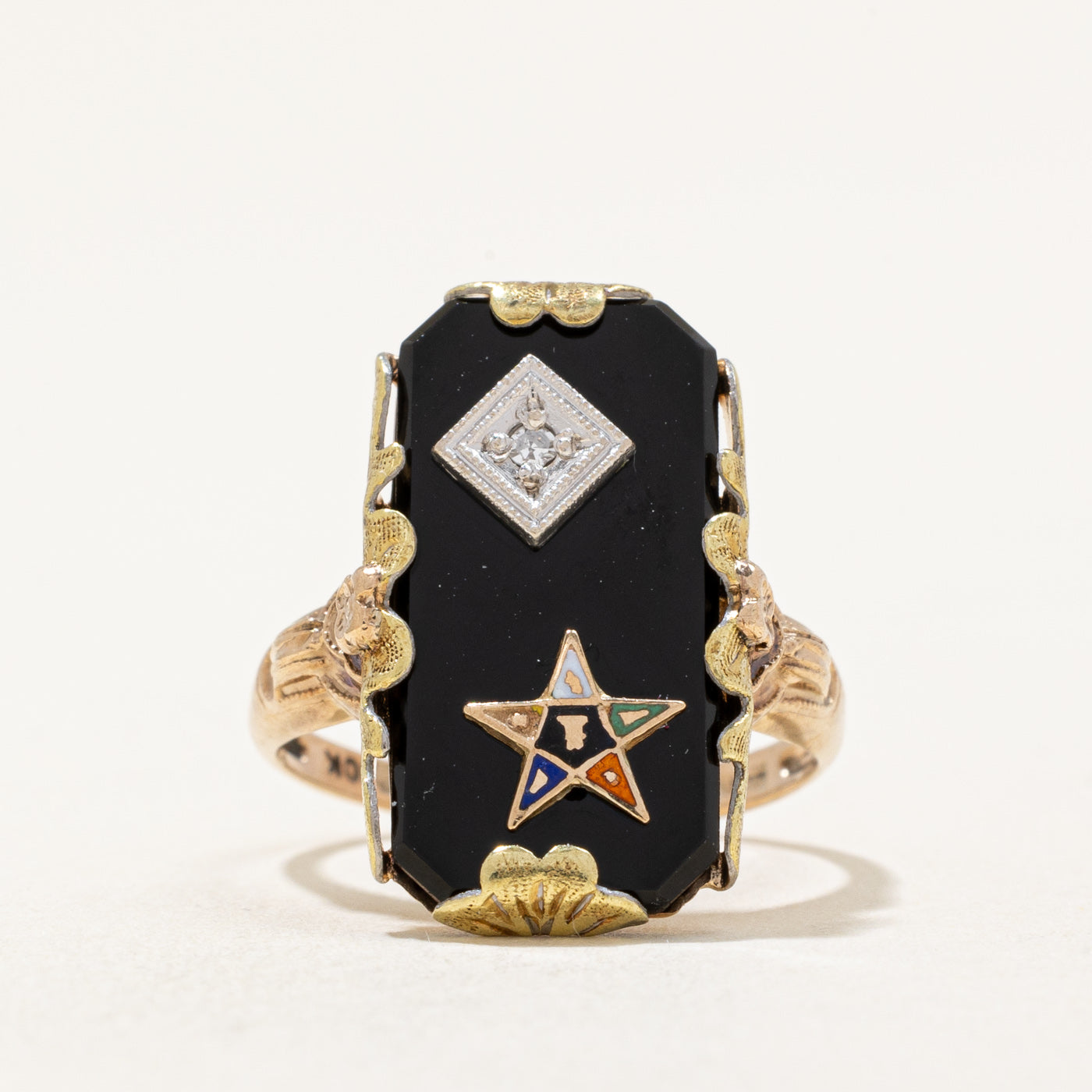 Onyx & Diamond Free Masons Ring | 4.75ct, 0.01ct | SZ 4.5 |