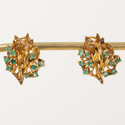 Emerald & Diamond Cluster Earrings | 0.90ctw, 0.05ctw |