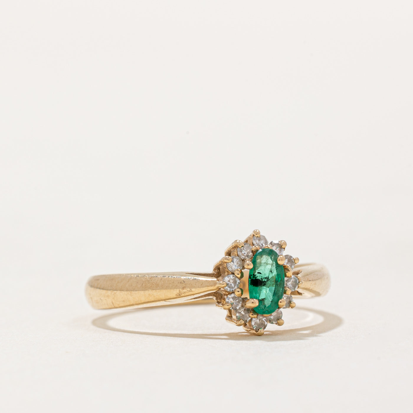 Emerald & Diamond Halo Reverse Tapered Ring | 0.12ct, 0.10ctw | SZ 6.5 |