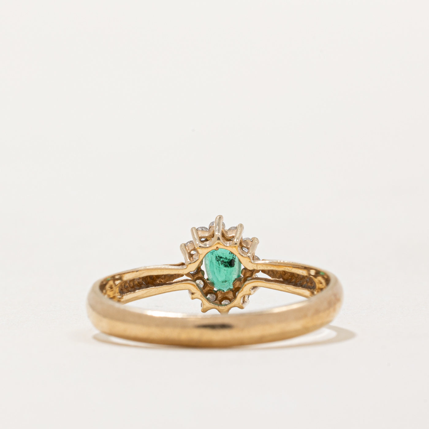Emerald & Diamond Halo Reverse Tapered Ring | 0.12ct, 0.10ctw | SZ 6.5 |