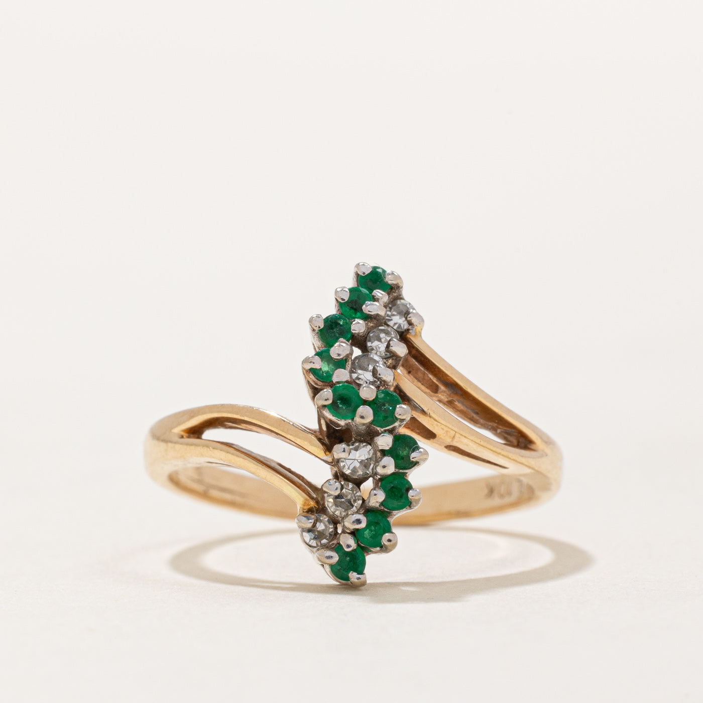 Emerald & Diamond Waterfall Ring | 0.09ctw, 0.06ctw | SZ 6.5 |