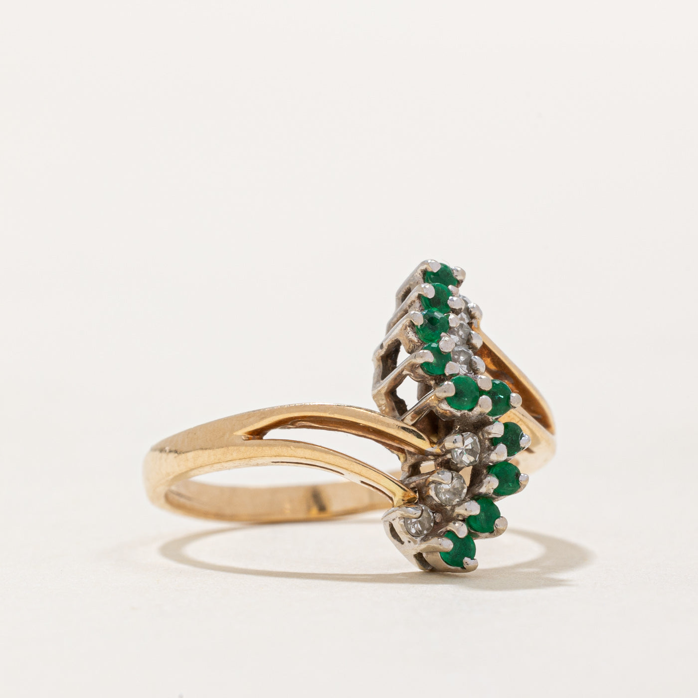 Emerald & Diamond Waterfall Ring | 0.09ctw, 0.06ctw | SZ 6.5 |