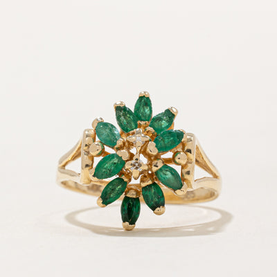 Emerald & Diamond Cluster Cocktail Ring | 0.35ctw, 0.01ctw | SZ 7.25 |