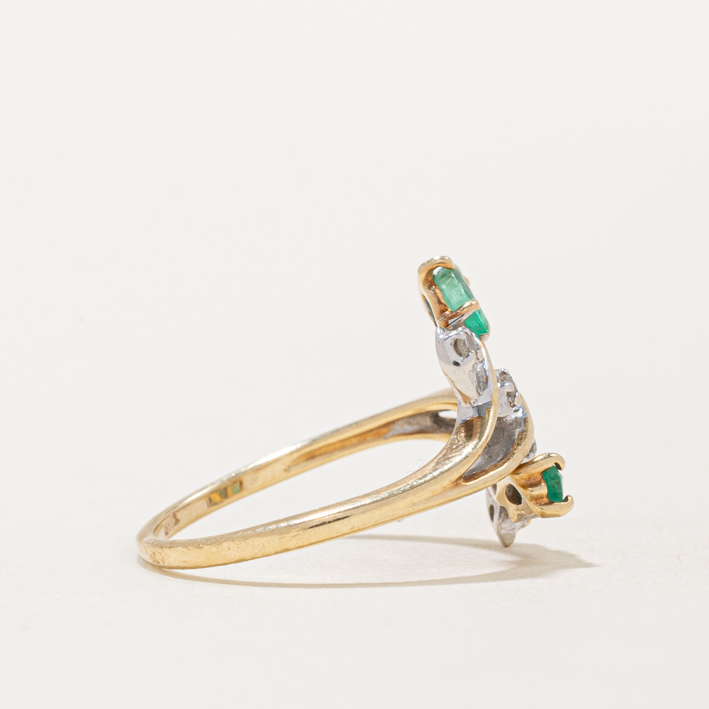 Emerald & Diamond Floral Bypass Ring | 0.16ctw, 0.04ctw | SZ 6 |