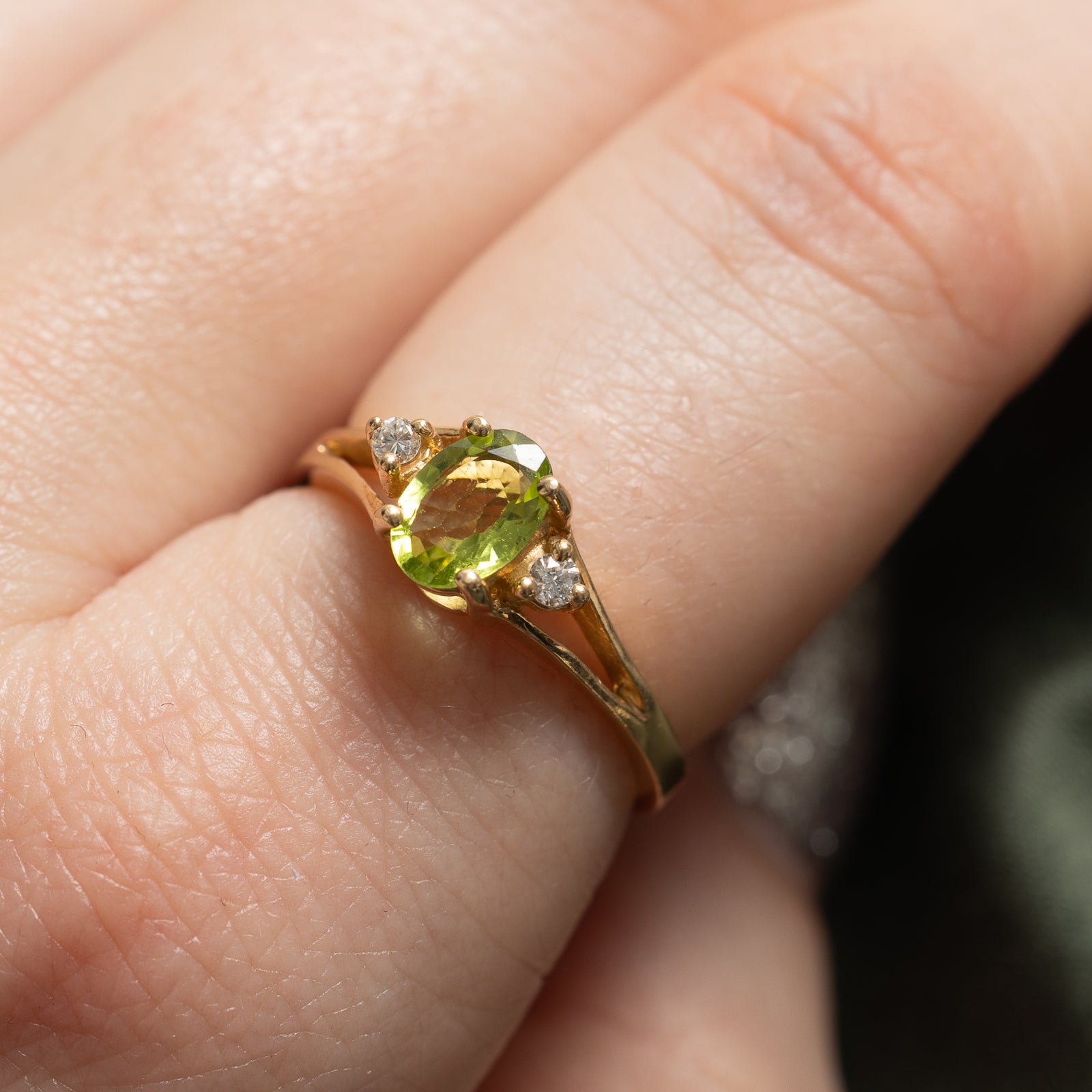 Peridot & Diamond Tapered Ring | 0.65ct, 0.05ctw | SZ  7 |