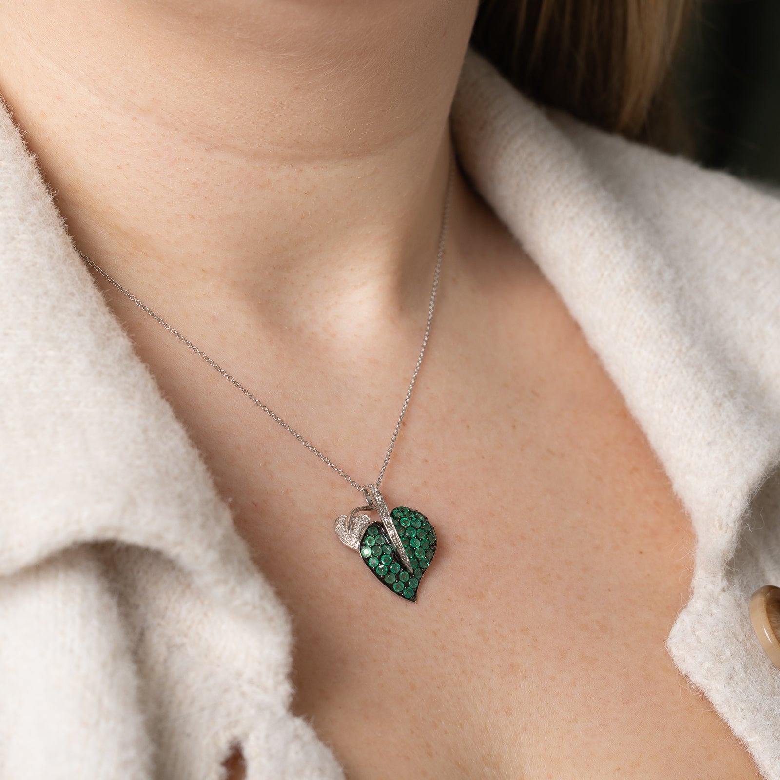 Emerald Heart Pendant Necklace | 1.60ctw, 0.12ctw | 17"