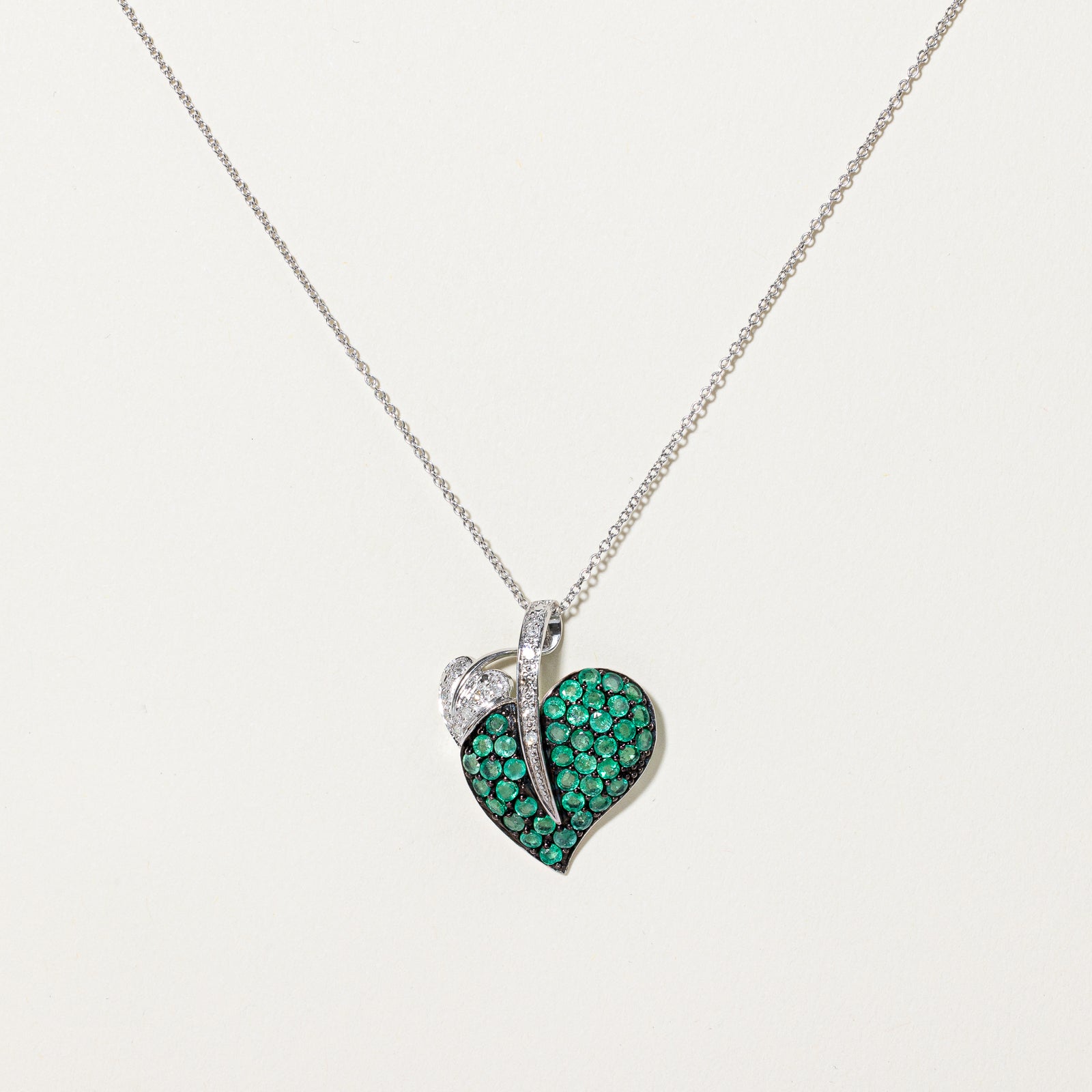 Emerald Heart Pendant Necklace | 1.60ctw, 0.12ctw | 17"