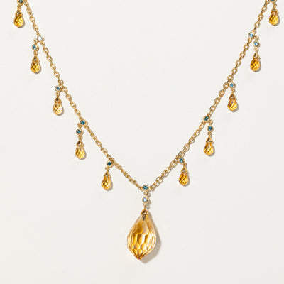 Citrine & Blue Diamond Necklace | 22.50ctw, 0.55ctw | 17' |