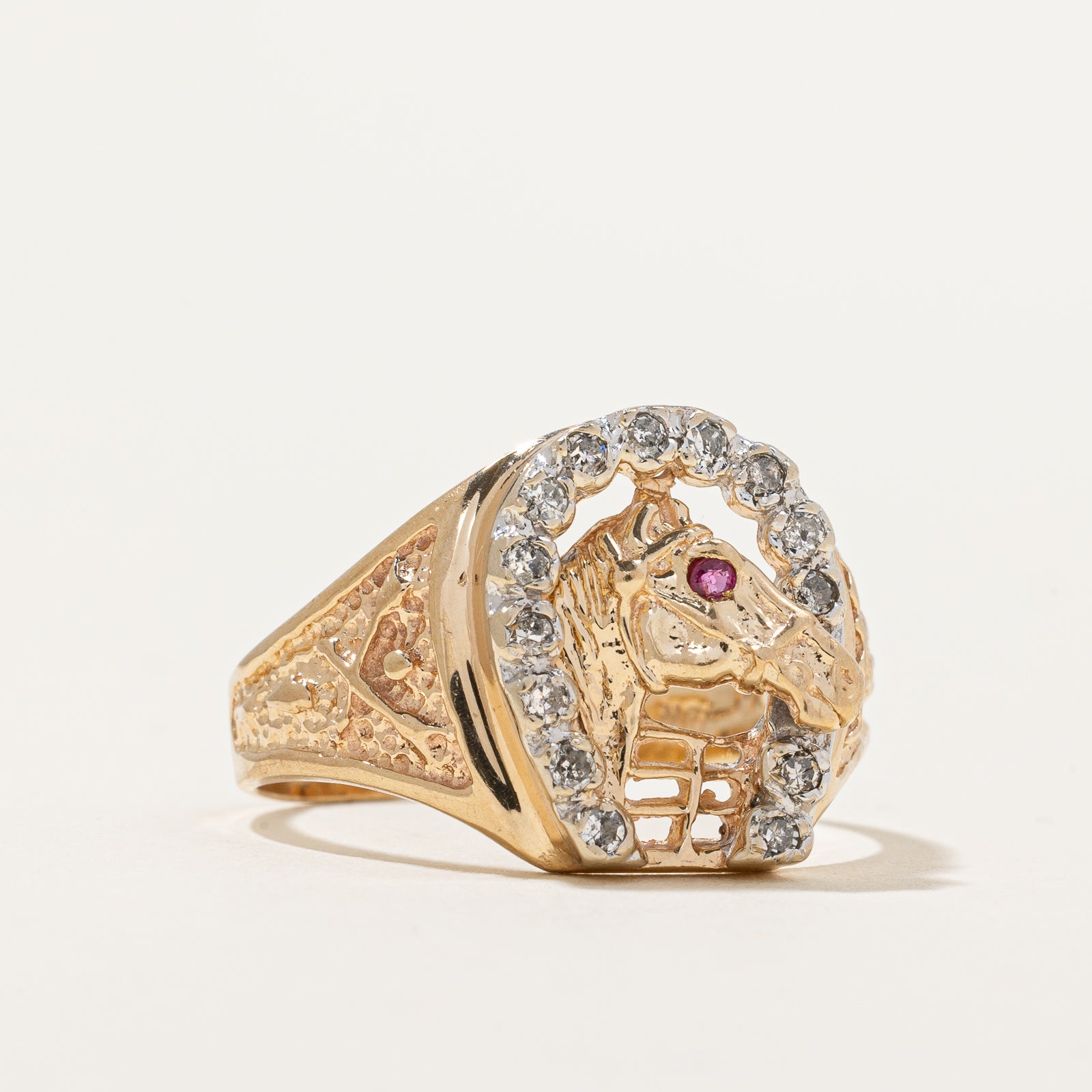 Diamond & Ruby Horse Cocktail Ring | 0.21ctw, 0.02ct | SZ 9 |