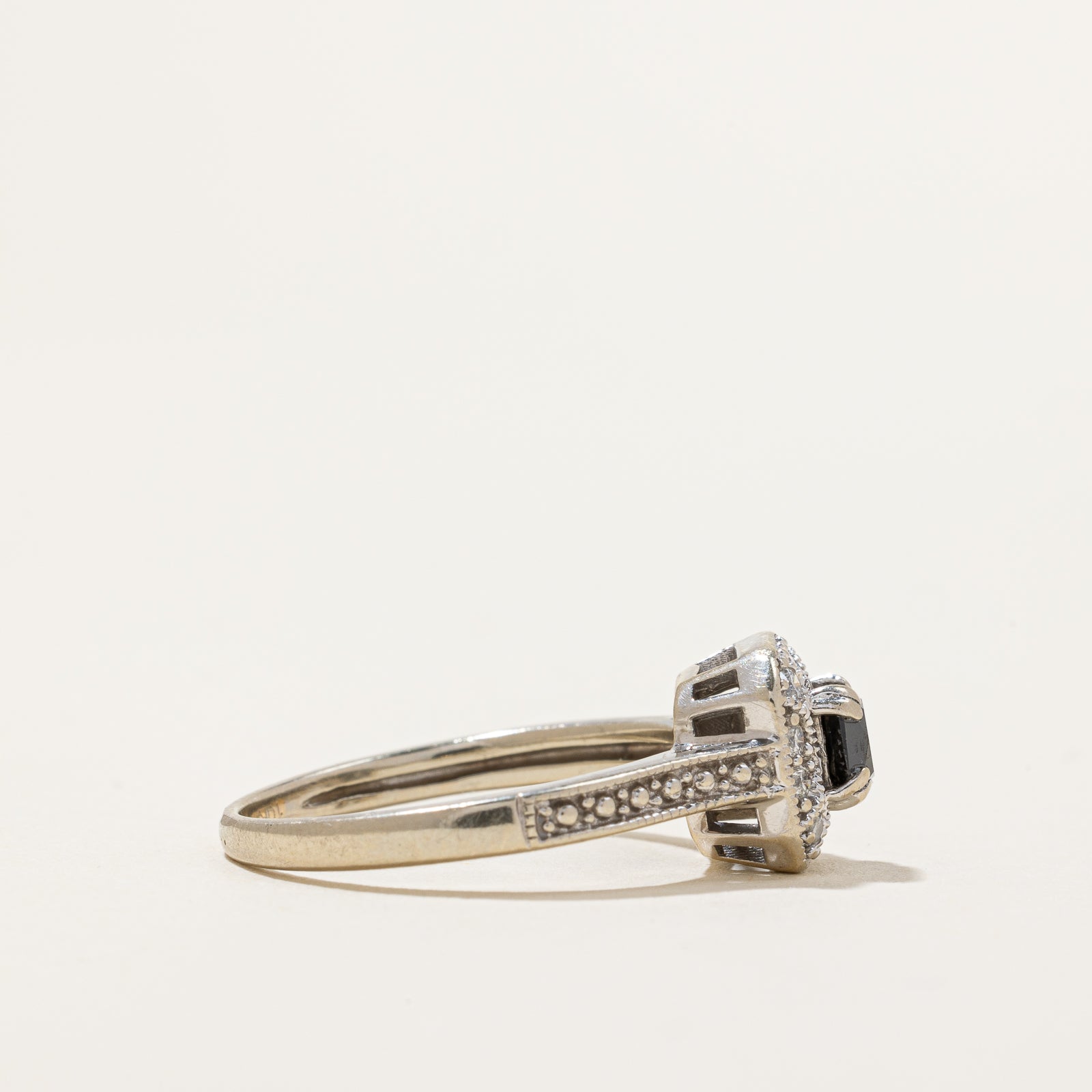 Black Diamond & Diamond Halo Ring | 0.30ct, 0.18ctw | SZ 5.25 |