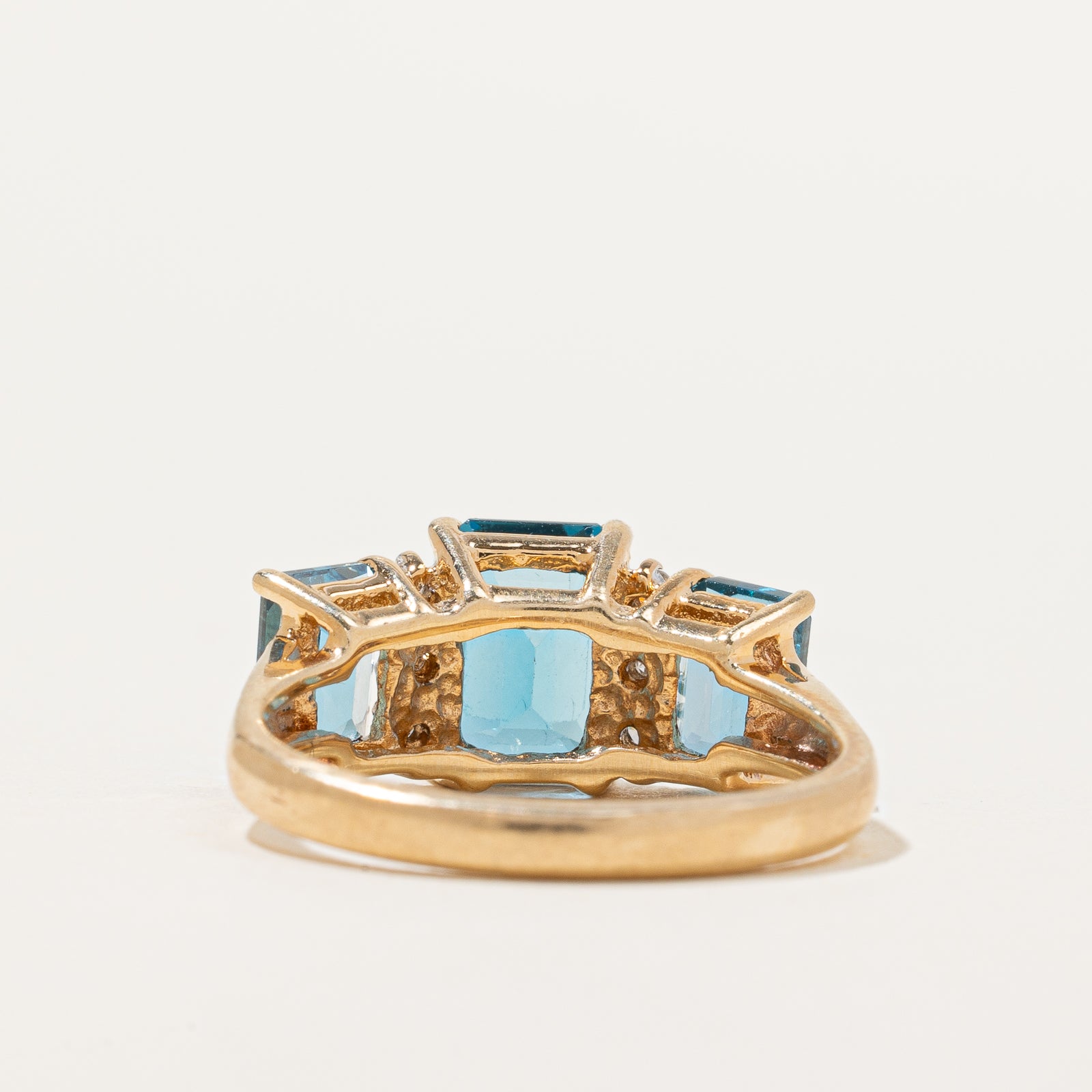 Three Stone Blue Topaz & Diamond Ring | 3.00ctw, 0.03ctw | SZ 5.25 |
