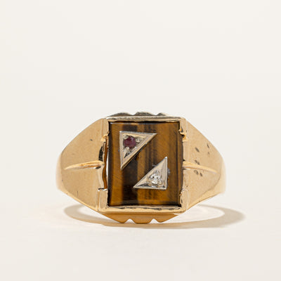 Tiger's Eye Signet Ring | 2.00ct, 0.01ct, 0.01ct | SZ 12.5 |