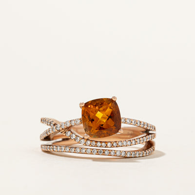 Citrine & Diamond Crossover Ring | 1.10ct, 0.26ctw | SZ 7.25 |