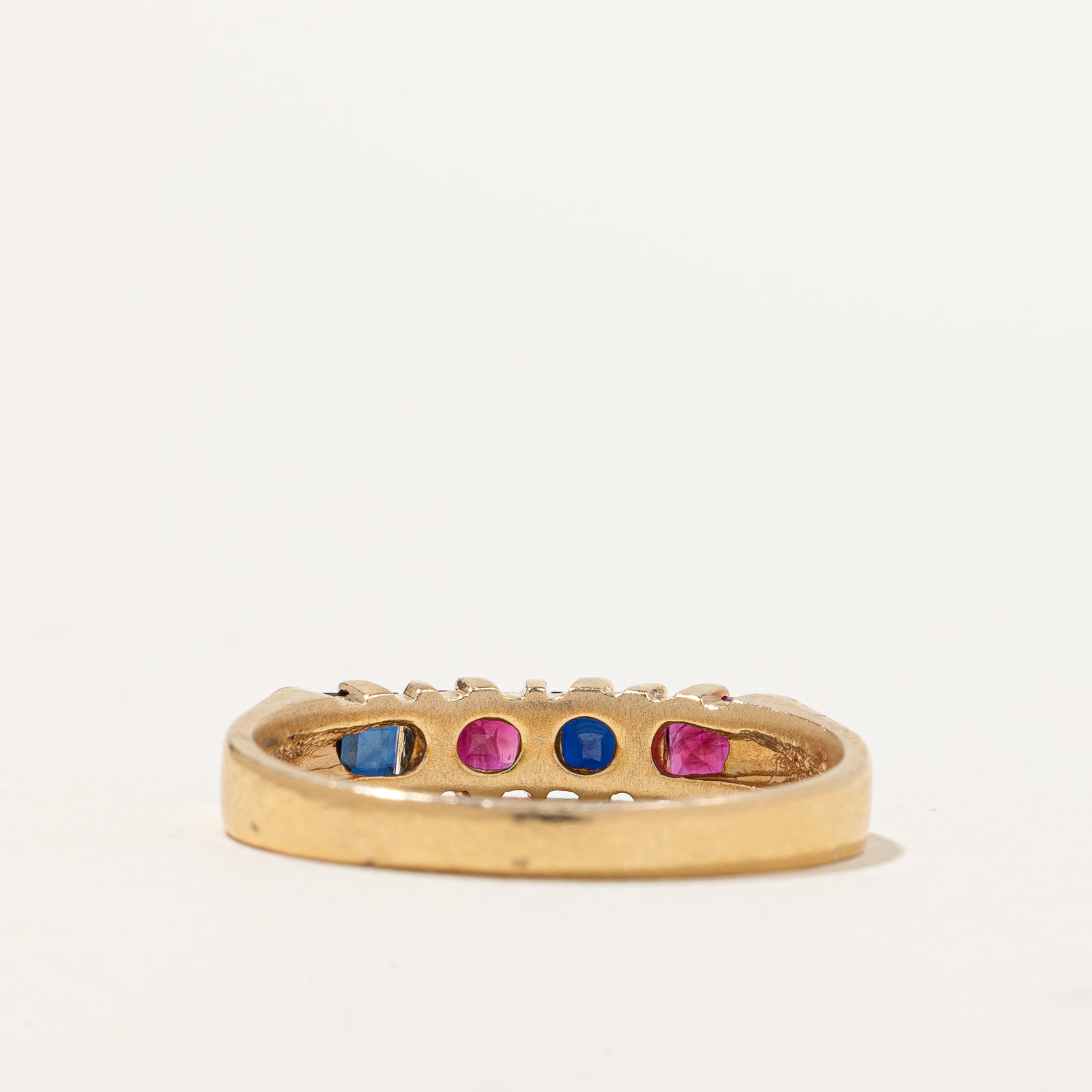 Synthetic Ruby & Sapphire Four Stone Ring | 0.72ctw | SZ 7.75 |