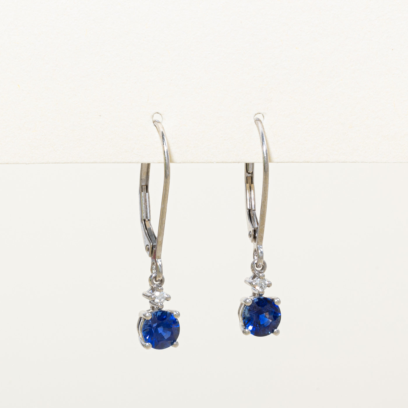 Synthetic Blue & White Sapphire Drop Earrings | 1.00ctw, 0.04ctw |