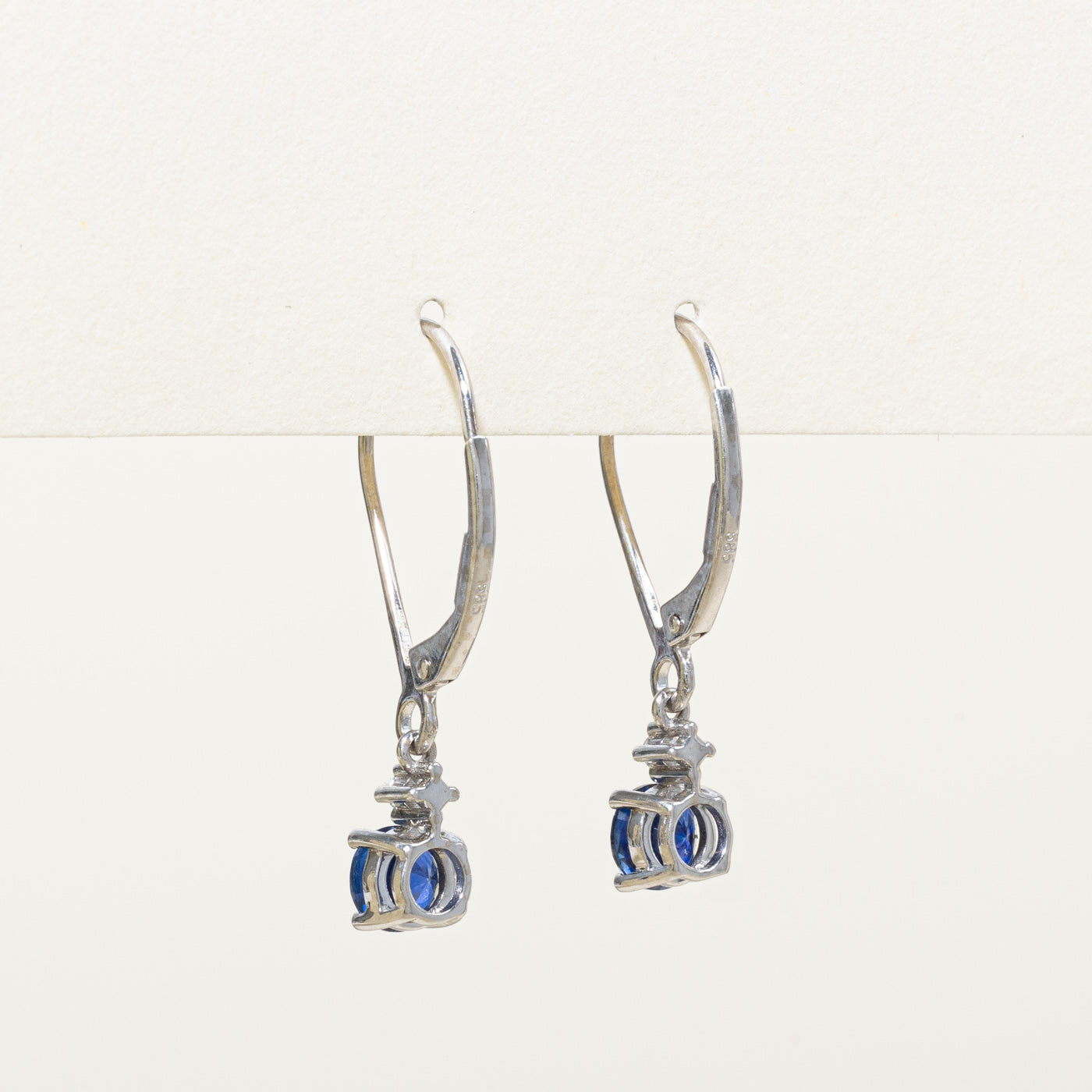 Synthetic Blue & White Sapphire Drop Earrings | 1.00ctw, 0.04ctw |