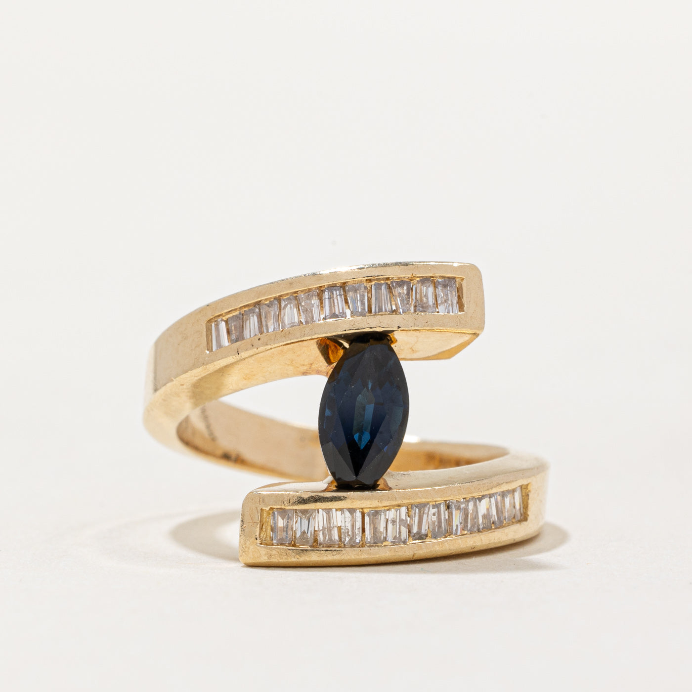 Marquise Cut Sapphire & Diamond Bypass Ring | 0.55ct, 0.24ctw | SZ 5.5 |